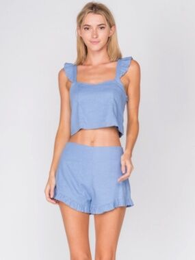 Chambray Ruffle Top & Shorts Set (NWT)